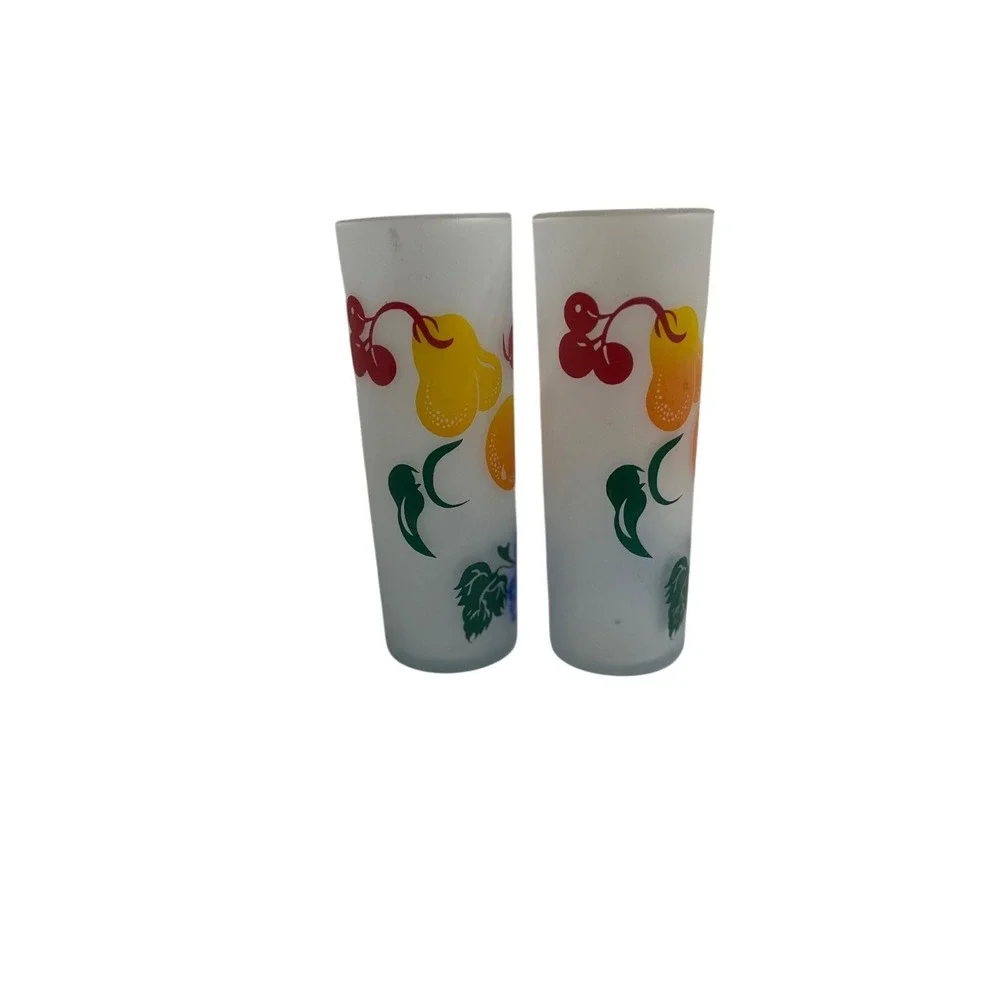 Vintage Frosted Glass Fruit Tumblers Set of 2‎ Retro FEDERAL GLASS